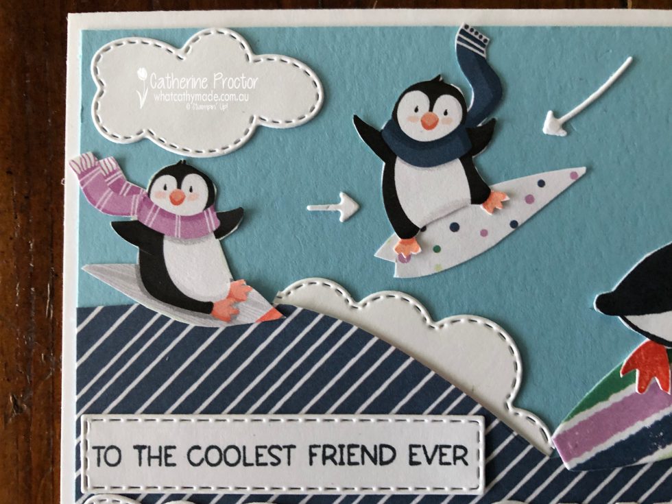 Stampin' Up! Surf's Up! Penguin Playmates DSP Card - What Cathy Made