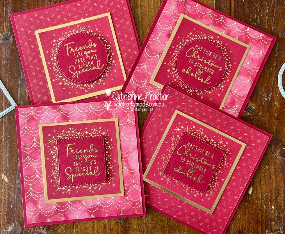 Stampin' Up! Lights Aglow DSP Heart of Christmas Cards - What Cathy Made