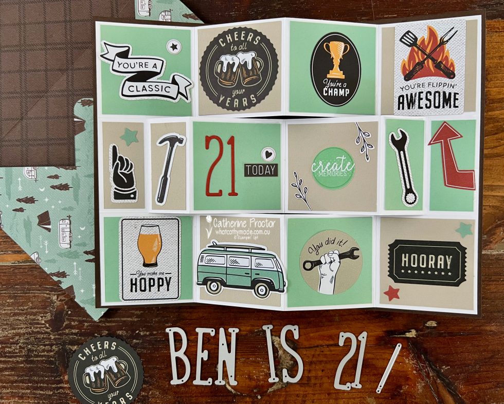 Stampin Up Mint Macaron 21st Birthday Trifold Shutter Card Week 30