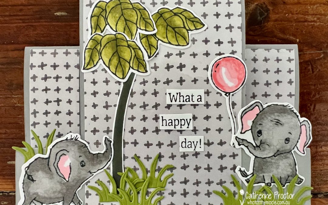 Stampin’ Up! Smoky Slate Centre Step Elephant Parade Card