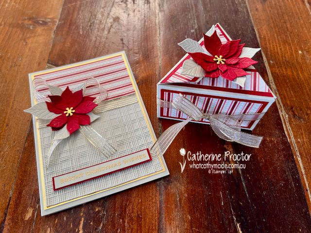 Pretty Poinsettia Interlocking Triangle Gift Box and Christmas Card